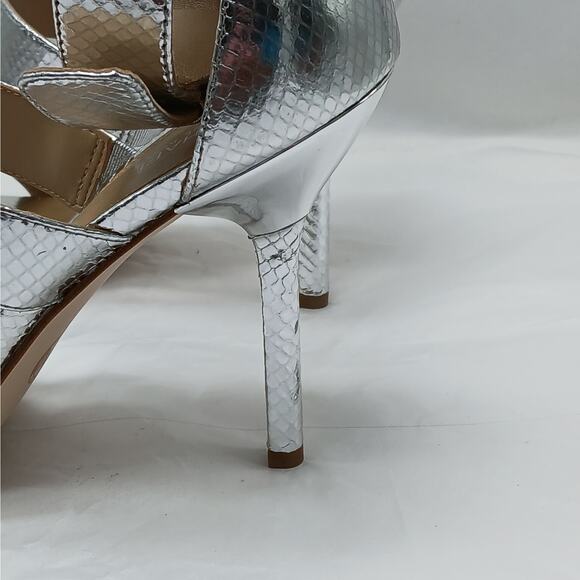 Michael Michael Kors Amal High Heel Shoes Womens 9M Silver Metallic Sandals - Picture 7 of 14